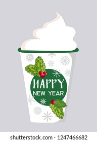 isolated object of a Cup of coffee..Hand drawn Christmas card. Merry Christmas and New Year typography. Cute holidays greeting card, invitation, poster and templates. Vector.