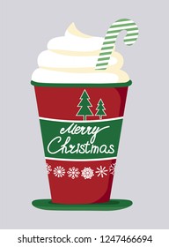 isolated object of a Cup of coffee..Hand drawn Christmas card. Merry Christmas and New Year typography. Cute holidays greeting card, invitation, poster and templates. Vector.