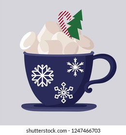 isolated object of a Cup of coffee..Hand drawn Christmas card. Merry Christmas and New Year typography. Cute holidays greeting card, invitation, poster and templates. Vector.