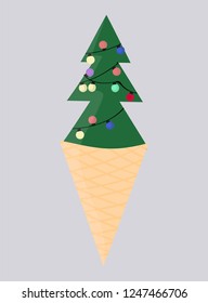 isolated object of a Cup of ice cream.Hand drawn Christmas card. Merry Christmas and New Year typography. Cute holidays greeting card, invitation, poster and templates. Vector.