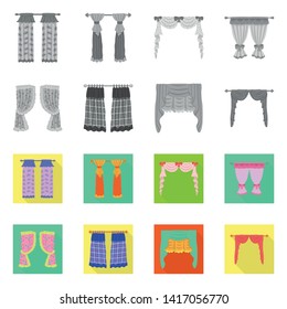 Isolated object of curtains and drapes icon. Collection of curtains and blinds stock vector illustration.