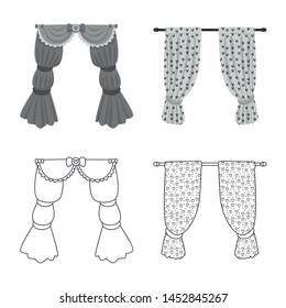 Isolated object of curtains and drapes logo. Set of curtains and blinds vector icon for stock.