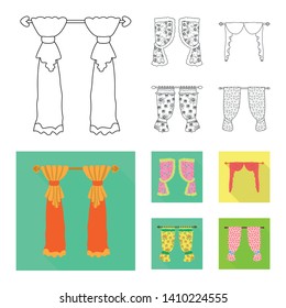 Isolated object of curtains and drapes sign. Collection of curtains and blinds stock vector illustration.