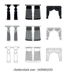 Isolated object of curtains and drapes sign. Collection of curtains and blinds vector icon for stock.