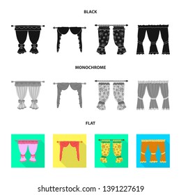 Isolated object of curtains and drapes symbol. Set of curtains and blinds vector icon for stock.