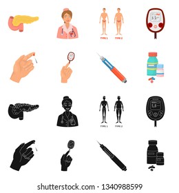 Isolated object of diet and treatment  icon. Collection of diet and medicine vector icon for stock.