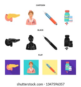 Isolated object of diet and treatment  icon. Collection of diet and medicine vector icon for stock.
