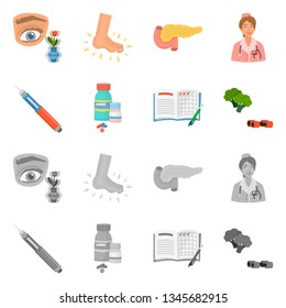 Isolated object of diet and treatment  logo. Set of diet and medicine vector icon for stock.