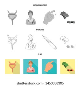Isolated object of diet and treatment logo. Set of diet and medicine vector icon for stock.