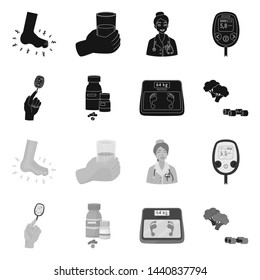 Isolated object of diet and treatment sign. Collection of diet and medicine vector icon for stock.