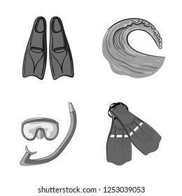 Isolated object of dive and scuba sign. Collection of dive and swim vector icon for stock.