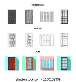 Isolated object of door and front icon. Set of door and wooden stock vector illustration.