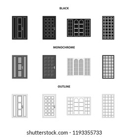 Isolated object of door and front icon. Collection of door and wooden stock vector illustration.