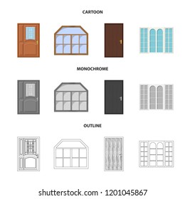 Isolated object of door and front icon. Collection of door and wooden stock symbol for web.