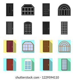 Isolated object of door and front icon. Collection of door and wooden vector icon for stock.