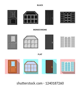 Isolated object of door and front icon. Set of door and wooden stock vector illustration.