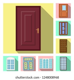 Isolated object of door and front icon. Set of door and wooden vector icon for stock.