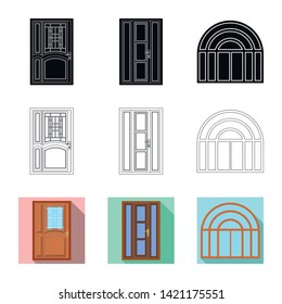 Isolated object of door and front icon. Set of door and wooden stock symbol for web.