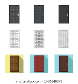 Isolated object of door and front icon. Collection of door and wooden stock symbol for web.