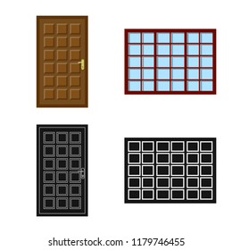Isolated object of door and front logo. Collection of door and wooden stock symbol for web.