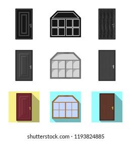 Isolated object of door and front logo. Collection of door and wooden vector icon for stock.