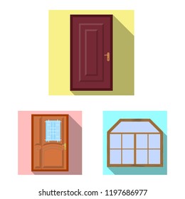 Isolated object of door and front logo. Set of door and wooden stock symbol for web.