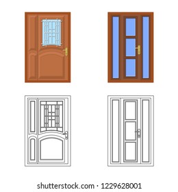 Isolated object of door and front logo. Set of door and wooden stock vector illustration.