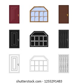 Isolated object of door and front logo. Collection of door and wooden stock symbol for web.
