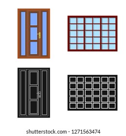 Isolated object of door and front logo. Collection of door and wooden vector icon for stock.