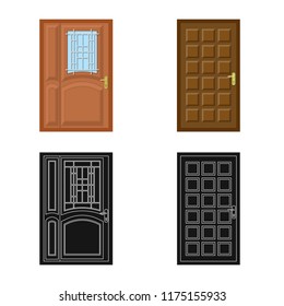 Isolated object of door and front sign. Collection of door and wooden stock symbol for web.