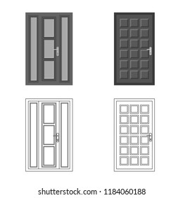 Isolated object of door and front sign. Collection of door and wooden stock vector illustration.