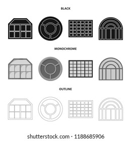 Isolated object of door and front sign. Collection of door and wooden stock vector illustration.
