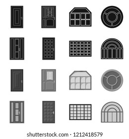 Isolated object of door and front sign. Set of door and wooden stock vector illustration.