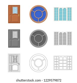 Isolated object of door and front sign. Collection of door and wooden stock vector illustration.