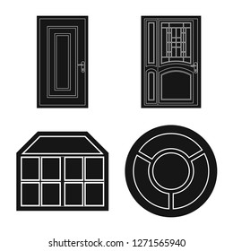 Isolated object of door and front sign. Set of door and wooden vector icon for stock.