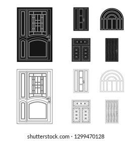 Isolated object of door and front sign. Set of door and wooden stock symbol for web.