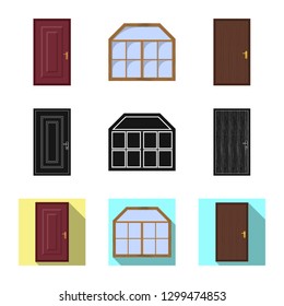 Isolated object of door and front sign. Set of door and wooden stock vector illustration.
