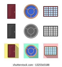 Isolated object of door and front sign. Set of door and wooden stock vector illustration.