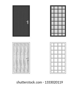 Isolated object of door and front sign. Set of door and wooden stock symbol for web.