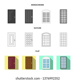 Isolated object of door and front sign. Set of door and wooden stock symbol for web.