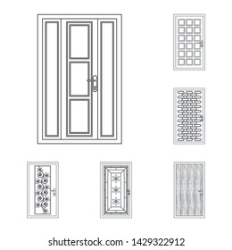 Isolated object of door and front sign. Set of door and wooden vector icon for stock.