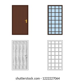 Isolated object of door and front symbol. Set of door and wooden vector icon for stock.