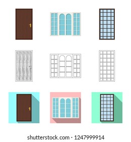 Isolated object of door and front symbol. Set of door and wooden stock vector illustration.
