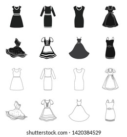 Isolated object of dress and clothes logo. Collection of dress and evening vector icon for stock.