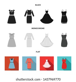 Isolated object of dress and clothes logo. Collection of dress and evening stock vector illustration.
