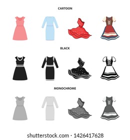 Isolated object of dress and clothes sign. Collection of dress and evening stock vector illustration.