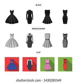 Isolated object of dress and clothes sign. Set of dress and evening stock vector illustration.