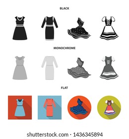 Isolated object of dress and clothes symbol. Collection of dress and evening stock vector illustration.
