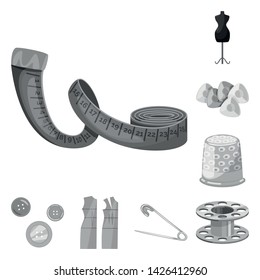 Isolated object of dressmaking and textile icon. Collection of dressmaking and handcraft vector icon for stock.