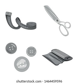 Isolated object of dressmaking and textile icon. Collection of dressmaking and handcraft stock symbol for web.